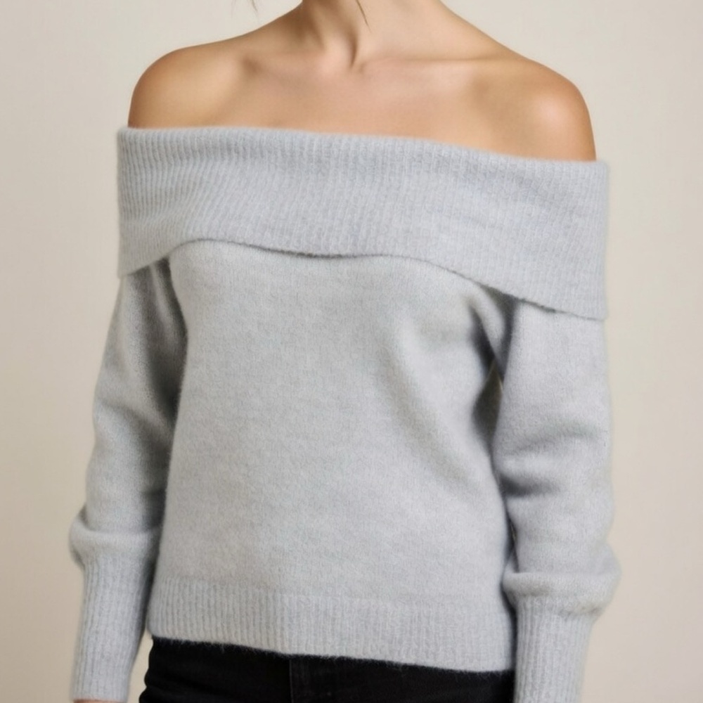 Off-Shoulder Light Blue Soft Women’s Sweater